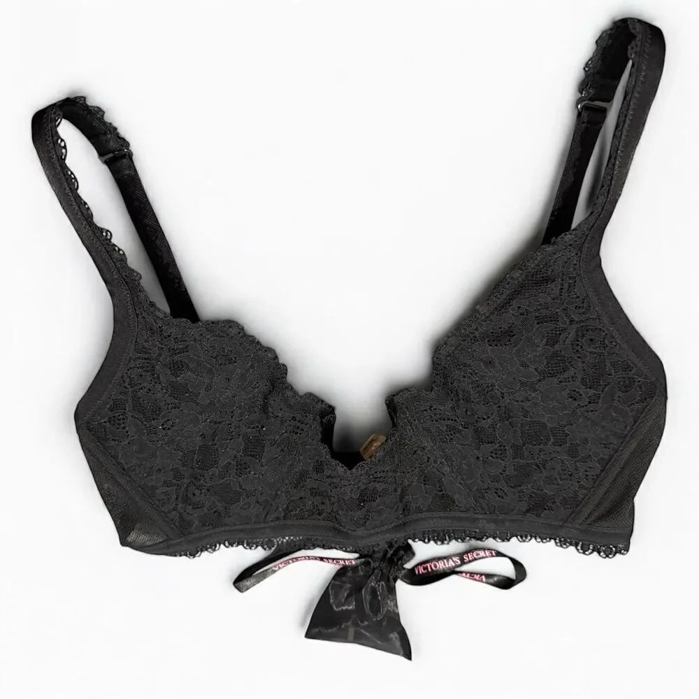 Victoria’s Secret Black Lace Bralette Medium NWT Sheer Mesh Back $42 MSRP
